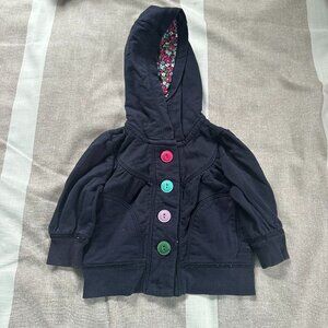 EUC Baby Gap Navy Blue Button Front Hooded Sweatshirt Sz 3-6 mos